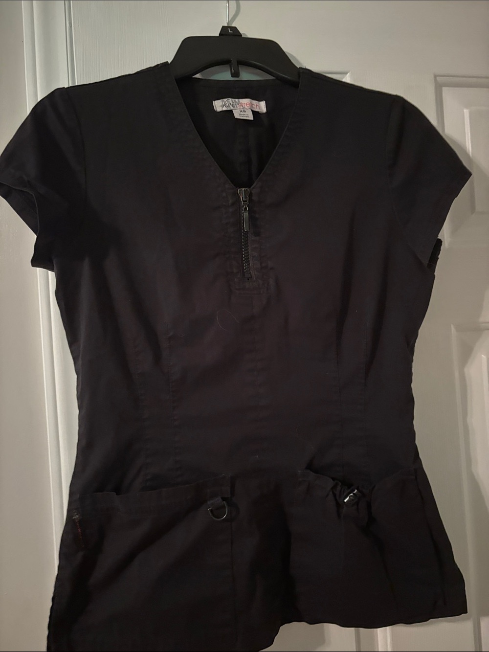 koi stretch Black Short-Sleeve 1/4 Zip-Front Scrub Top